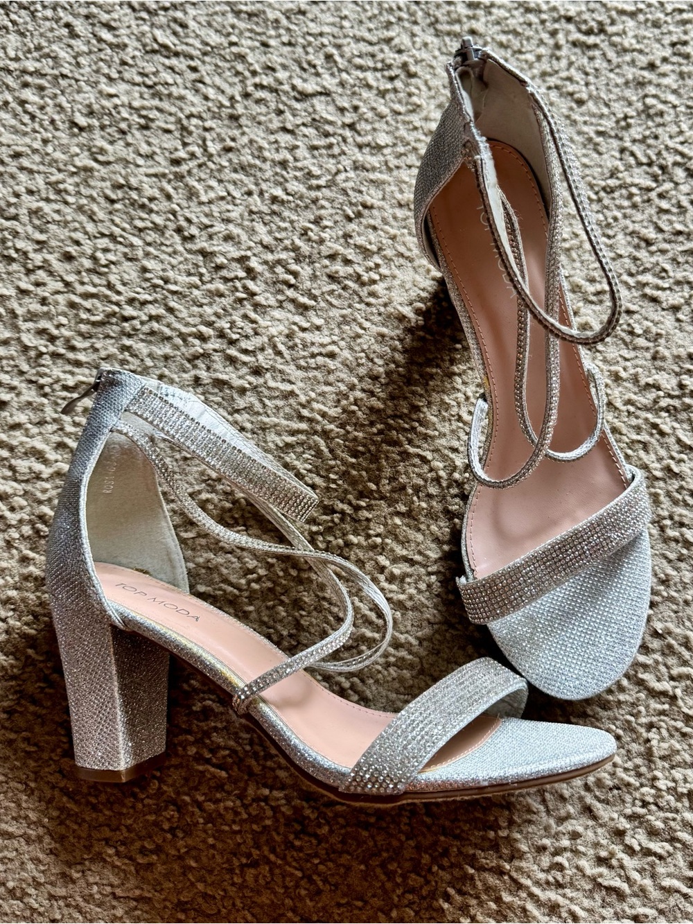 TOP Moda Silver Glitter Block Heel Sandals